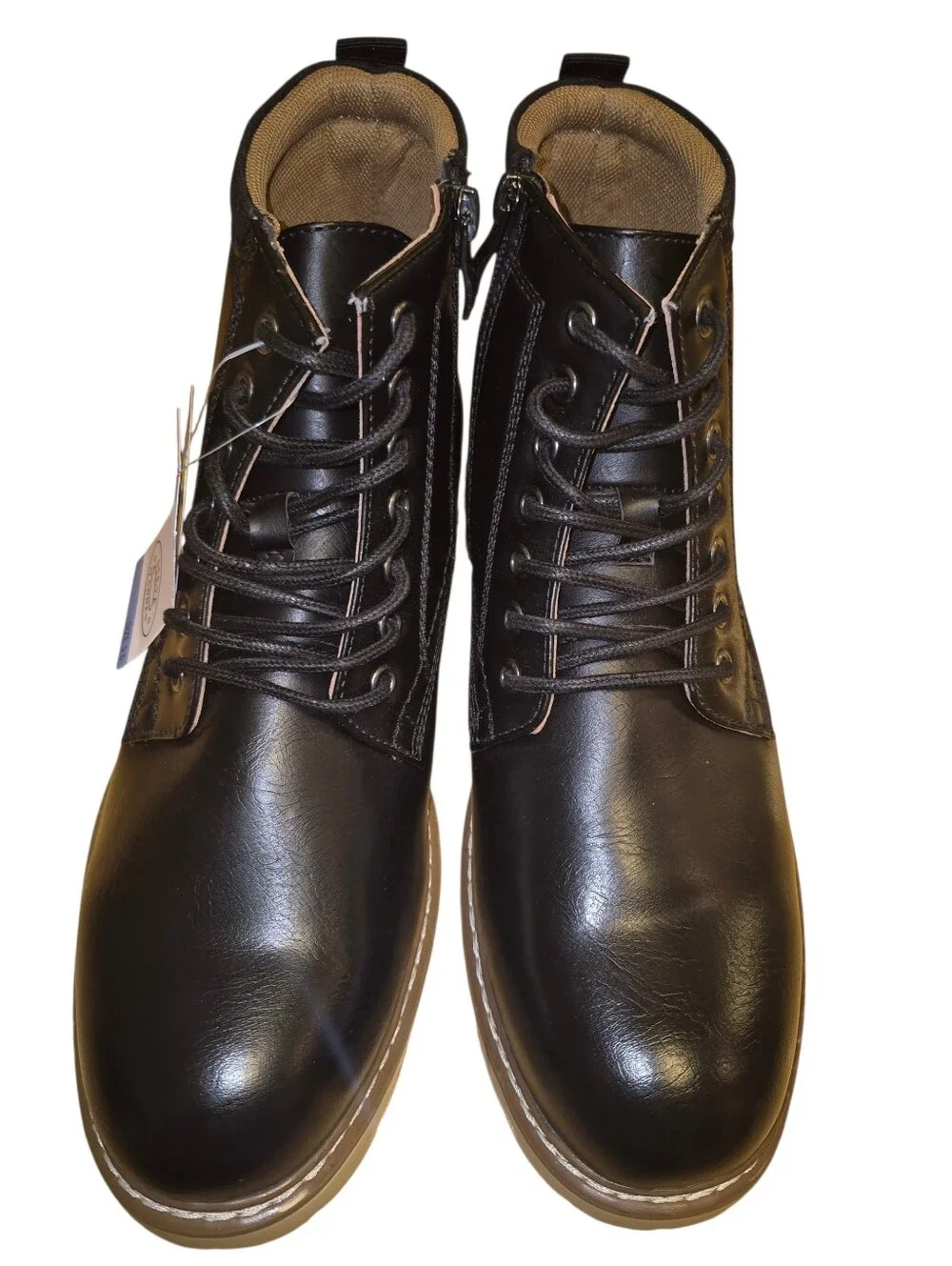 Steve Madden Black Leather Chukka Boots with Tan Lug Sole